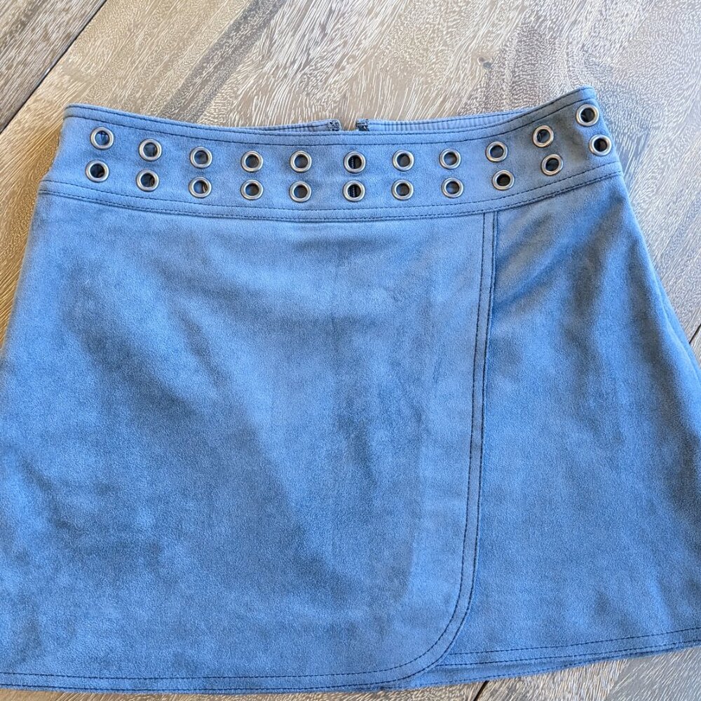 BCBG Max Azria Blue Faux Suede Wrap Style Lined Mini Skirt, Size XS - Picture 7 of 7